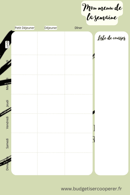 La fiche "menu de la semaine"